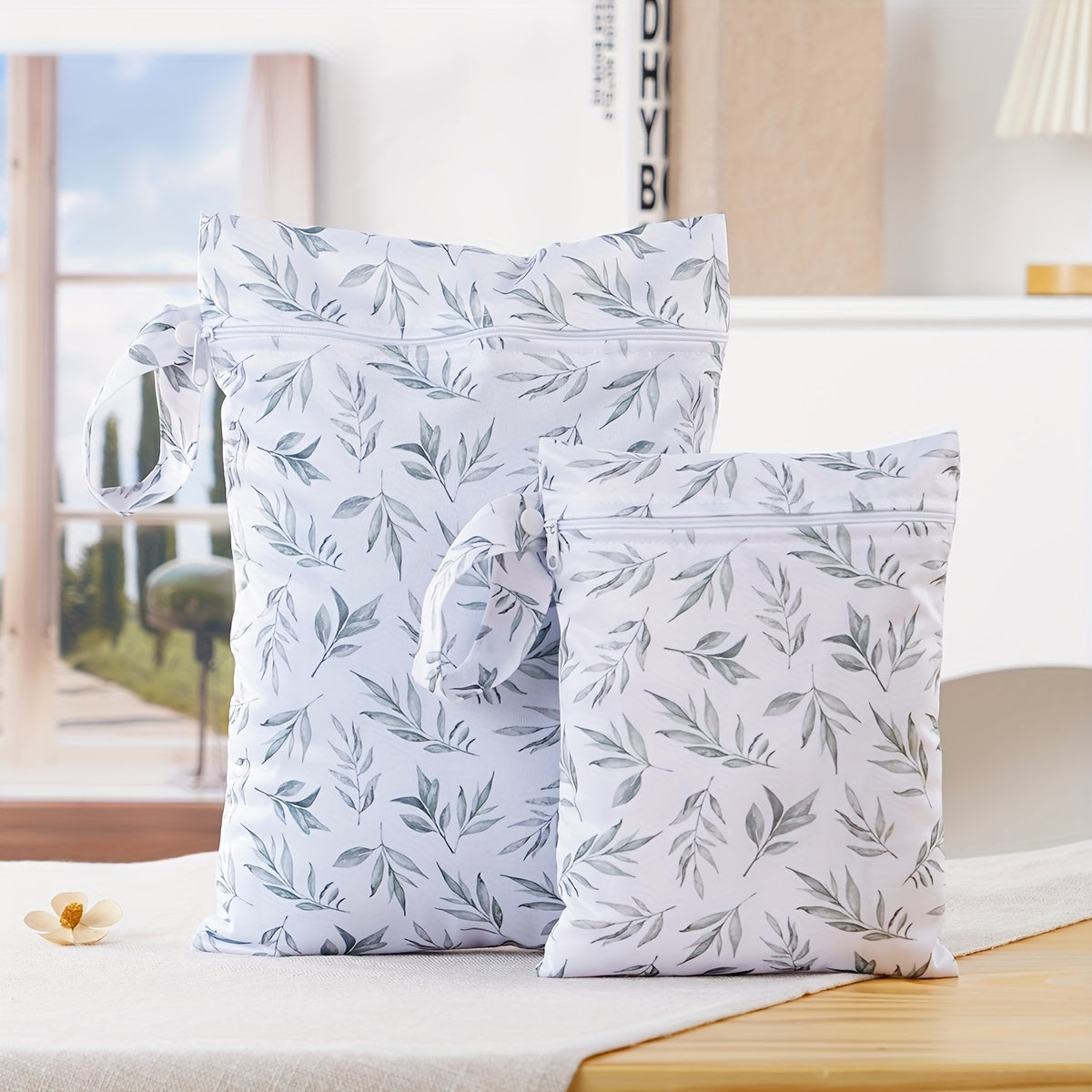 Set of 2 Waterproof Wet Dry Bags for Baby Diapers Swimsuits and Breast Pump Parts Polyester Organizer for Infants and Toddlers