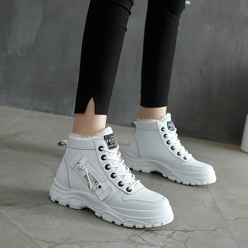 Women's Ankle Boots Leather Chunky Heel Winter Warm Thickened Shoes