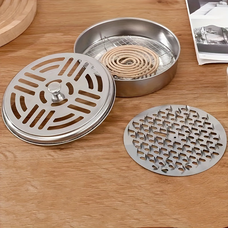 Stainless Steel Mosquito Coil Holder with Lid and Handle for Home Use
