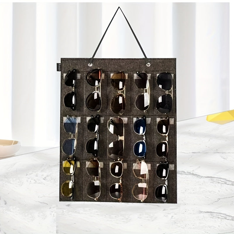 Wall Mounted Eyeglasses Organizer with Felt Storage Bag and Hanging Display