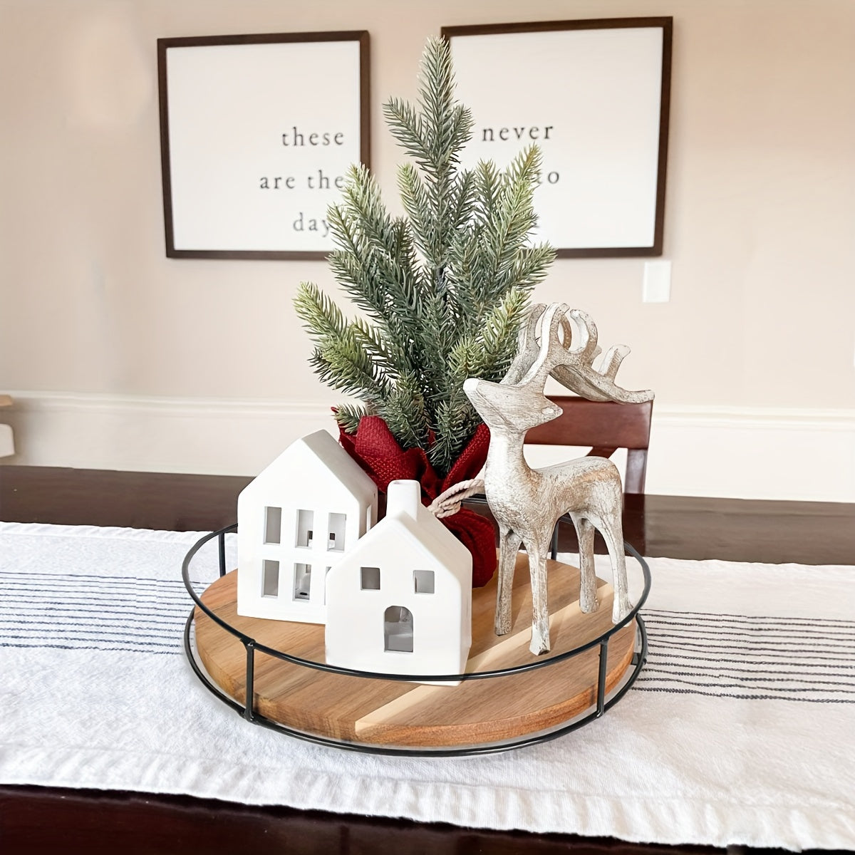 Wooden Makeup Organizer with Steel Handrails Rotating 360° Desktop Storage