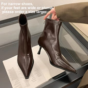 Women's Faux Leather Pointed Toe Stiletto Boots Brown Slim Fit Winter Footwear
