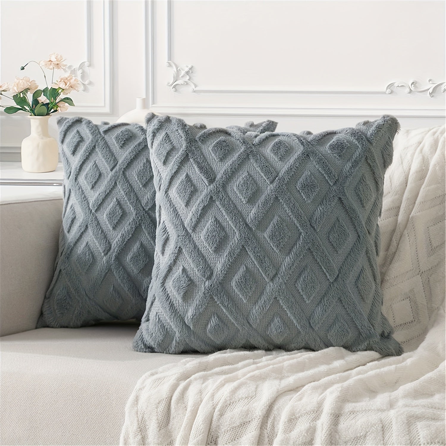 Beige Faux Wool Throw Pillow Covers 18x18 Inches for Couch Sofa Decor