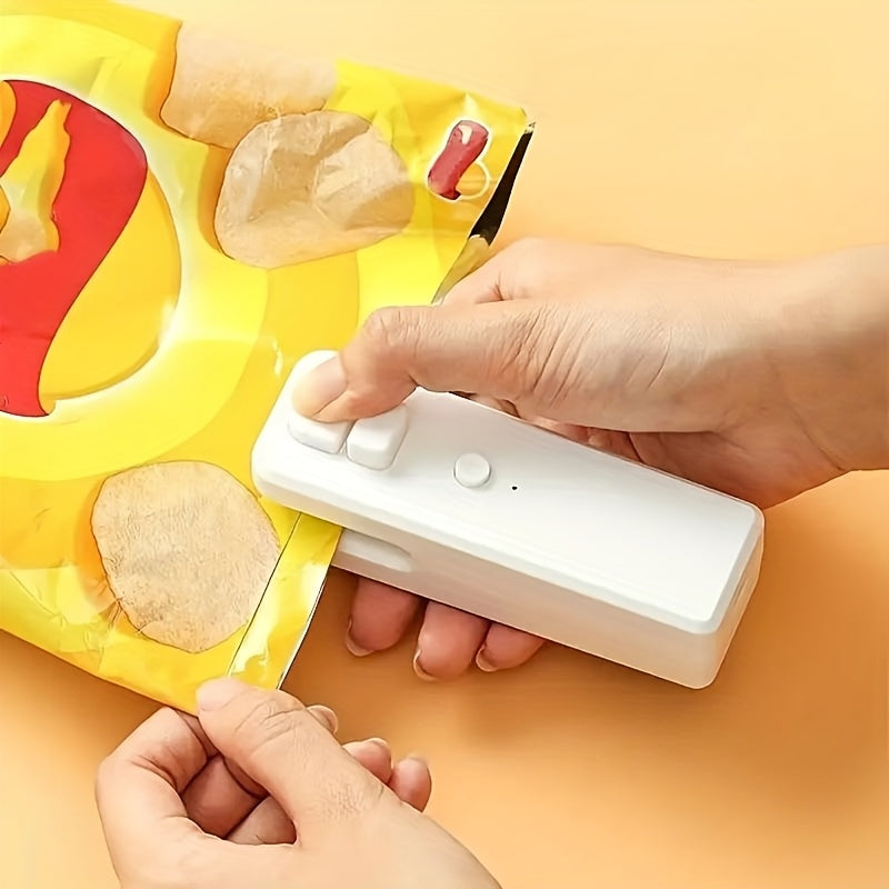 Mini oziq-ovqat sumkasi yopish va kesish uchun USB qoʻl bilan ishlash, oq va yashil barg naqshli, oshxona uchun