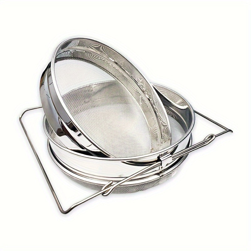 Stainless Steel Double Sieve Honey Strainer with Adjustable Arms for Beekeeping