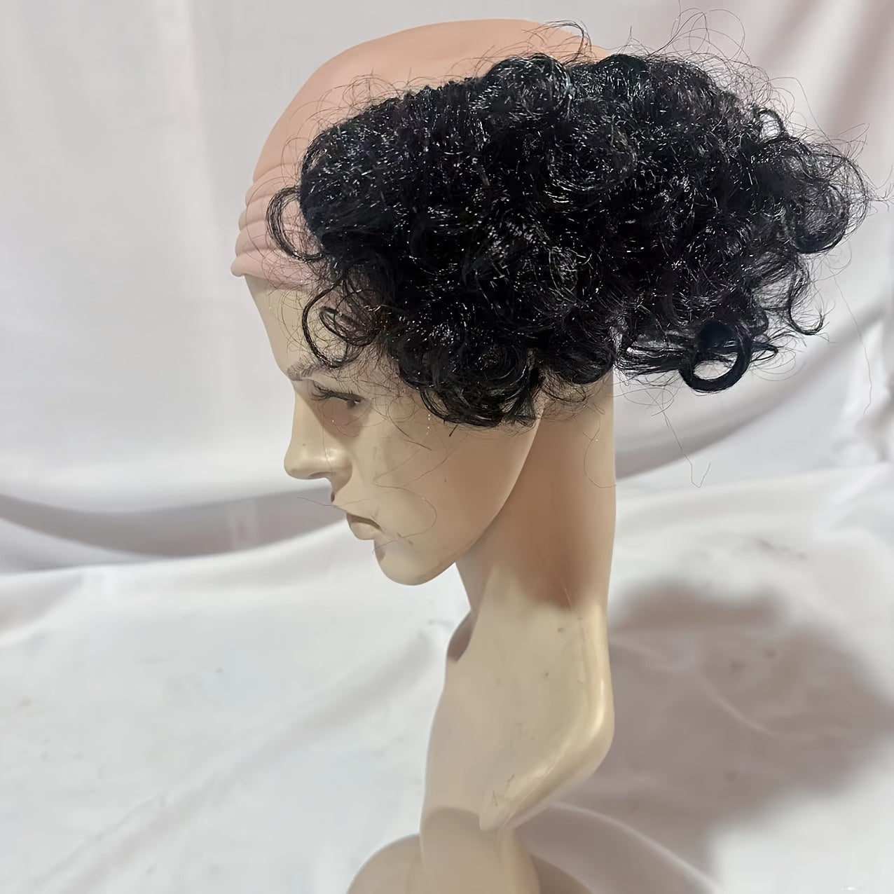 Men's Black Curly Wig for Cosplay and Festivals Polyester Trendy Bald Style