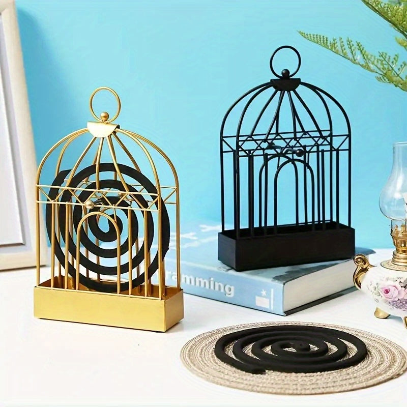 Metal Mosquito Coil Holder with Hanging Bird Cage Design for Indoor Outdoor Use
