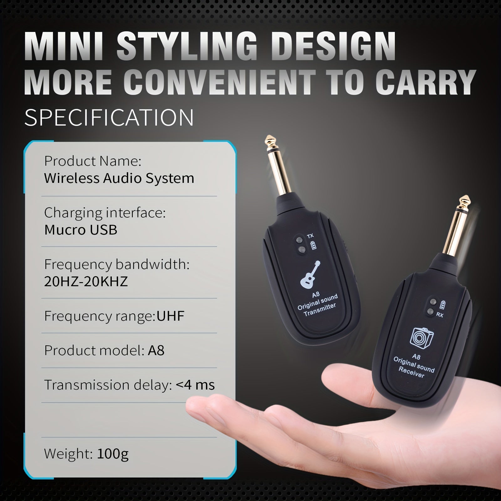 Wireless Electric Guitar Pickup Transmitter Receiver System Black for Stage Performance