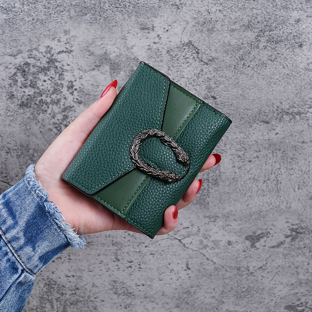 Vintage uslubidagi ayollar uchun ingichka hamyon, sun'iy charmdan tayyorlangan, tugmachali yopilish, uch qismli dizayn, cho'zilgan cho'ntak va sun'iy charm astar bilan.