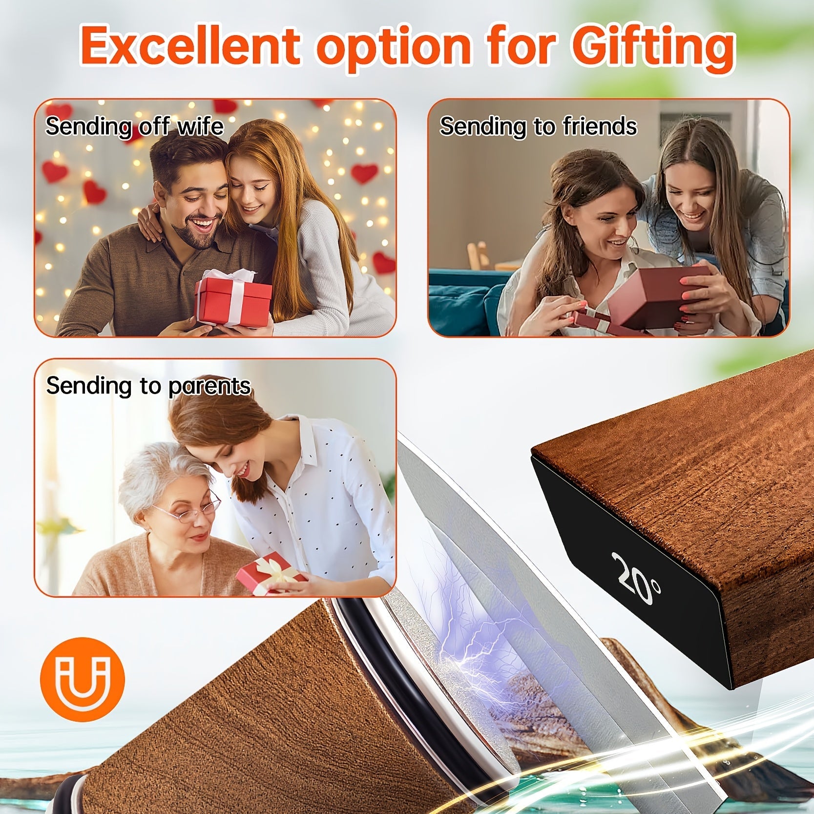 Wooden Knife Sharpener Adjustable Angles Portable Kitchen and Restaurant Use