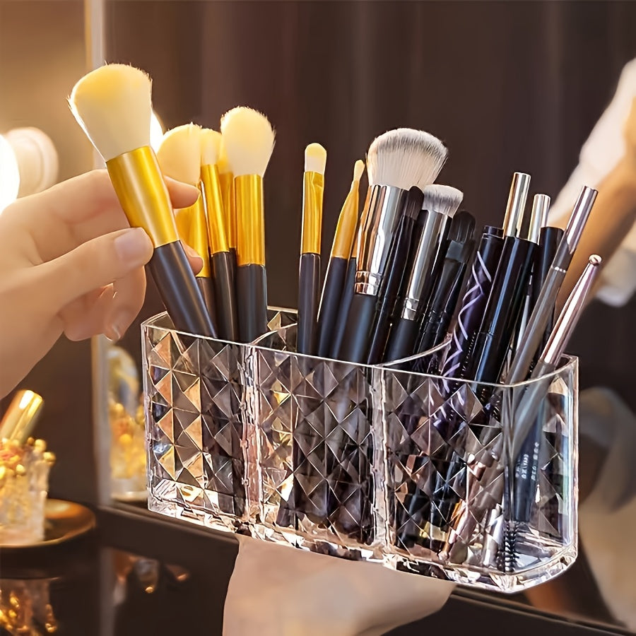 Organizador de maquillaje de acrílico con múltiples compartimentos, caja de almacenamiento transparente independiente para baño y sala de estar