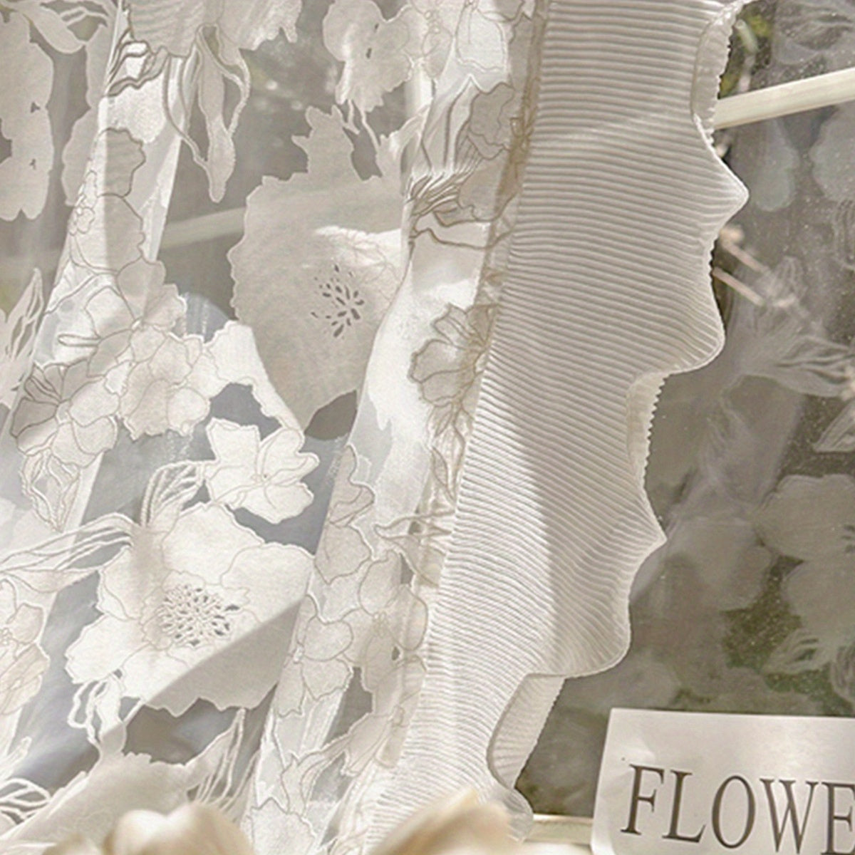 White Yarn Curtain with Rose Flower Design for Bedroom Living Room Balcony Windows