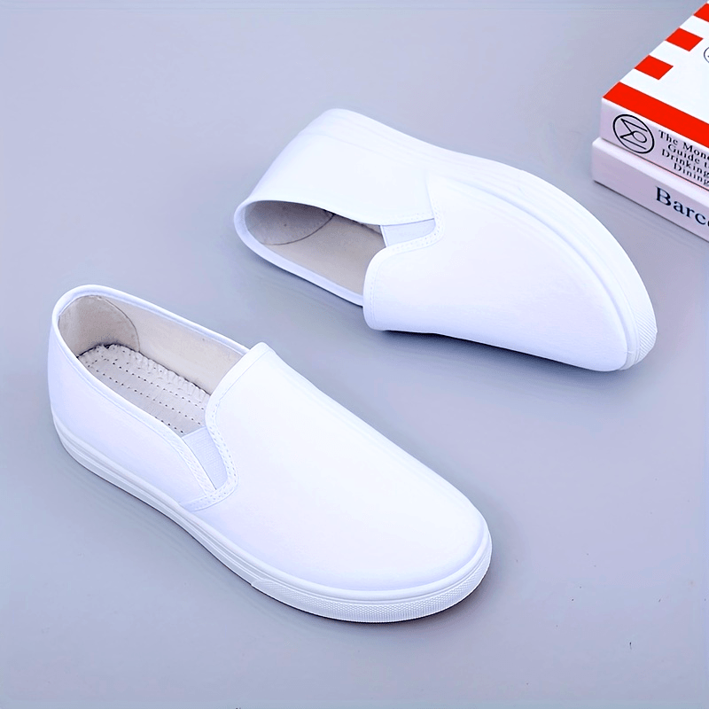 Women Slip-On White Nursing Shoes Breathable Fabric Non-Slip PVC Sole