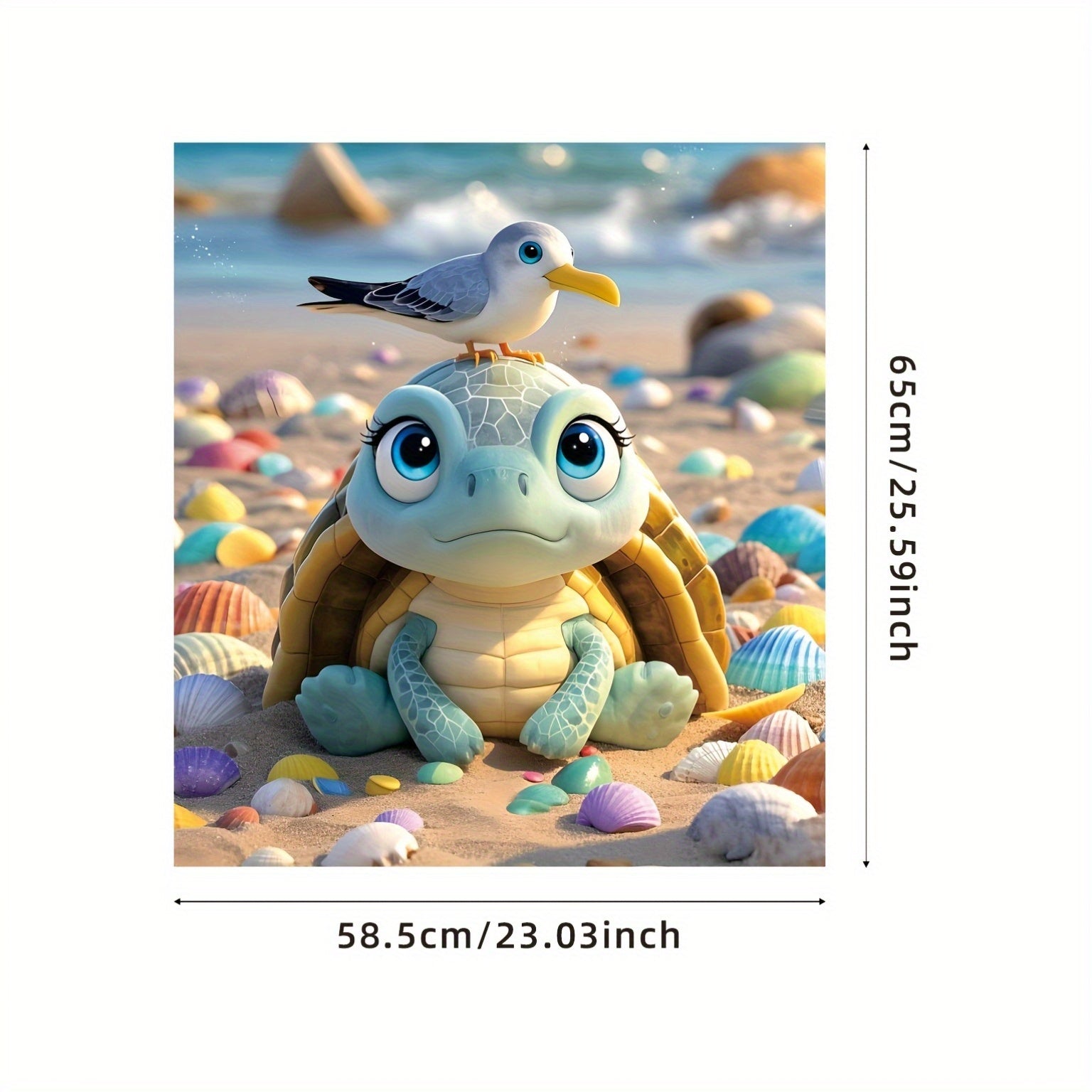 Magnetic Dishwasher Door Cover Cartoon Turtle and Seagull Beach Scene for Fridge and Washer