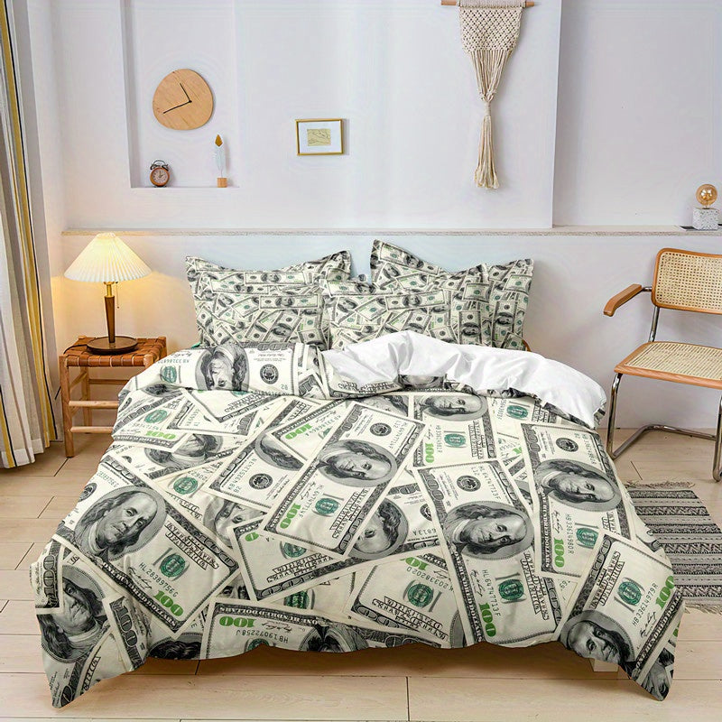 Duvet Cover Set with 100 Print Three-Piece Soft and Comfortable Bedding for Bedroom or Guest Room
