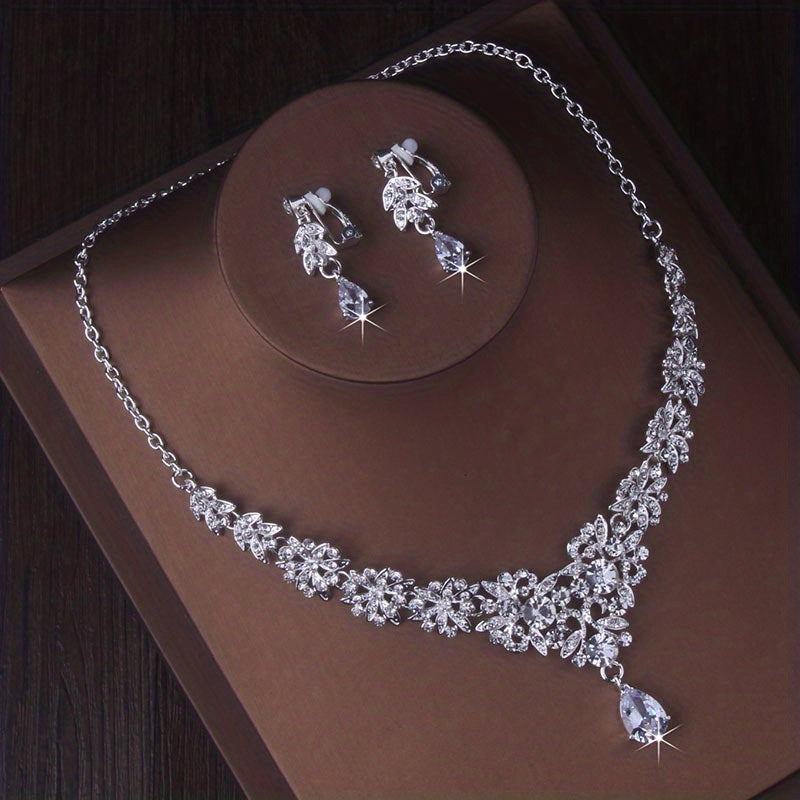 Bridal Rhinestone Jewelry Set Crown Headband Necklace Earrings Wedding Accessory