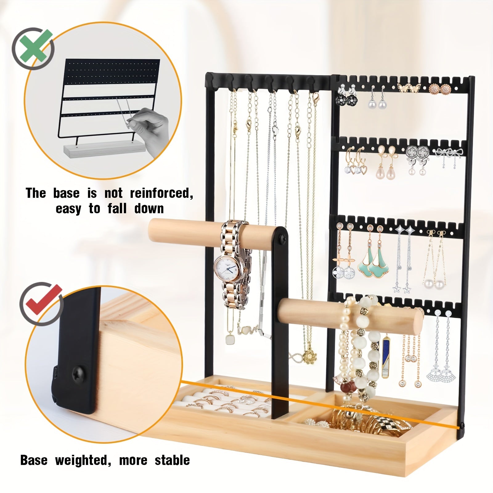 Jewelry Organizer with 4-Tier Earring Holder Necklace Ring Bracelet Storage Tower