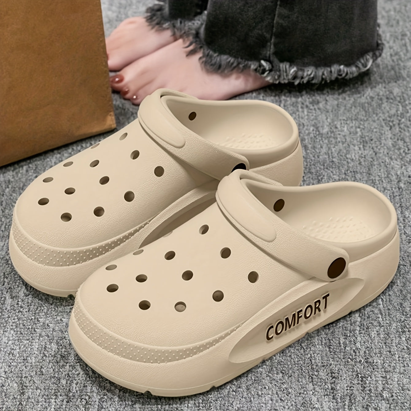 Women's EVA Clogs Slip-On Shoes Comfortable Indoor Outdoor Beige Black