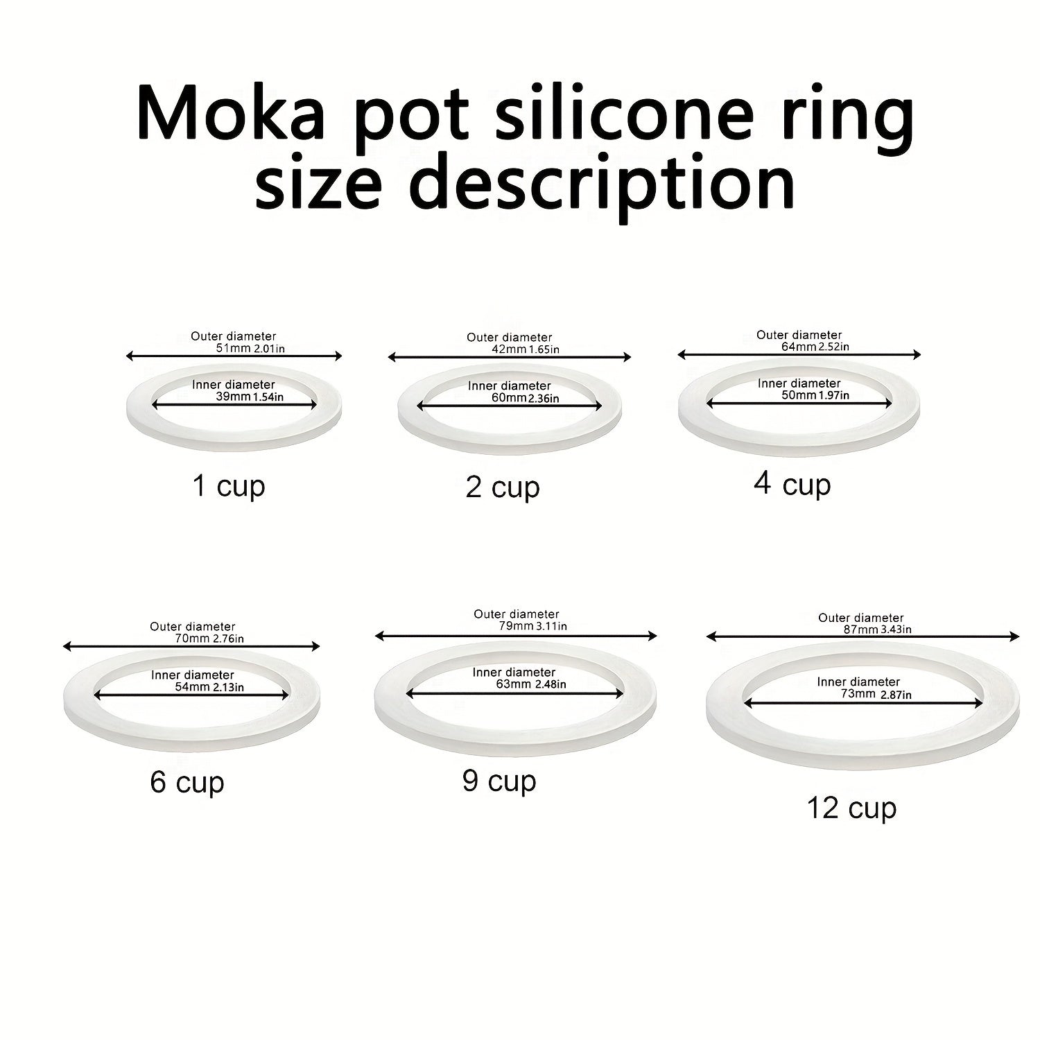 Silicone Ring Accessories for Moka Pot or Coffee Pot, Multiple Sizes, Pack of 3 or 10
