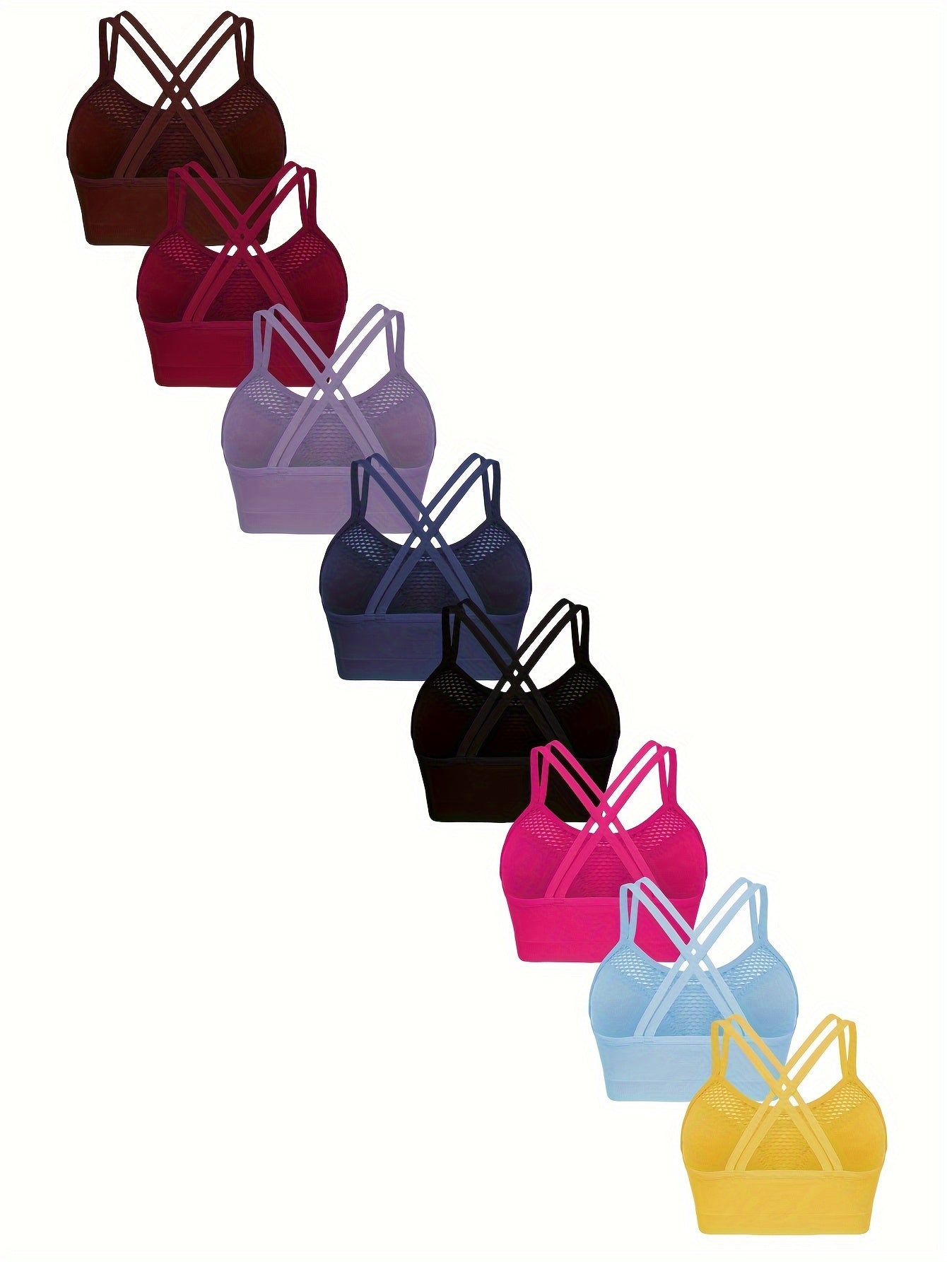 Women's Plus Size Sports Bralette Solid Color Mesh Cross-Back Removable Pads