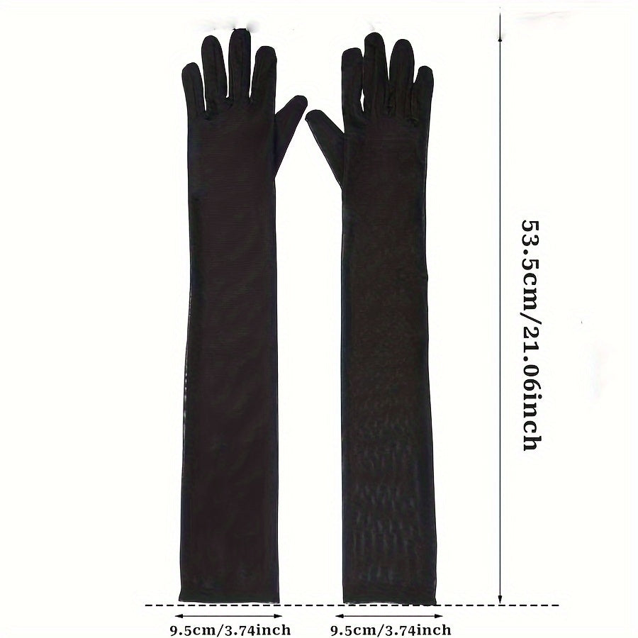 Black Mesh Gloves for Women Sheer Arm Warmers for Opera and Weddings