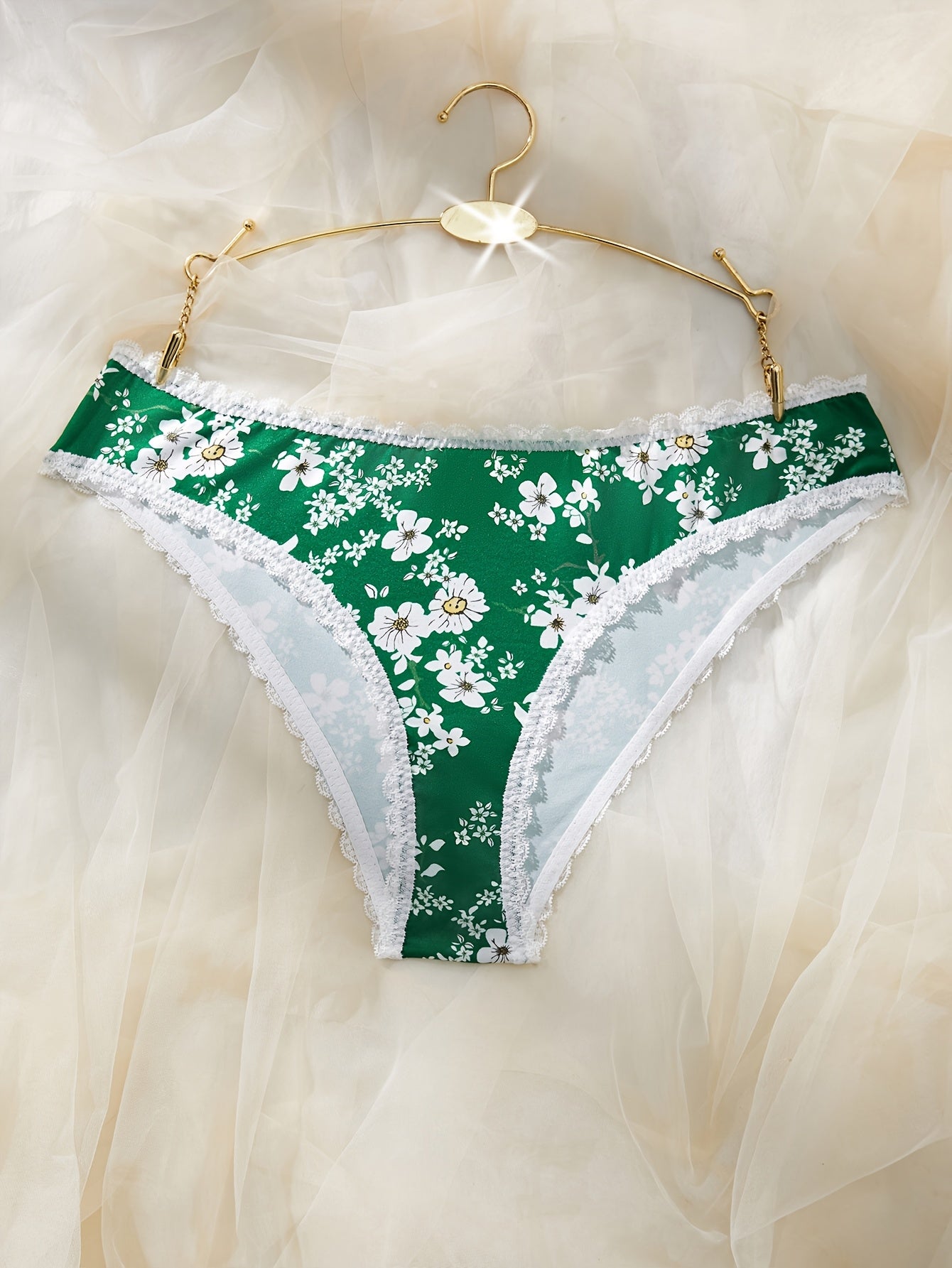 Ropa interior de encaje con estampado floral para mujer, de tiro medio, transpirable, mezcla de poliéster