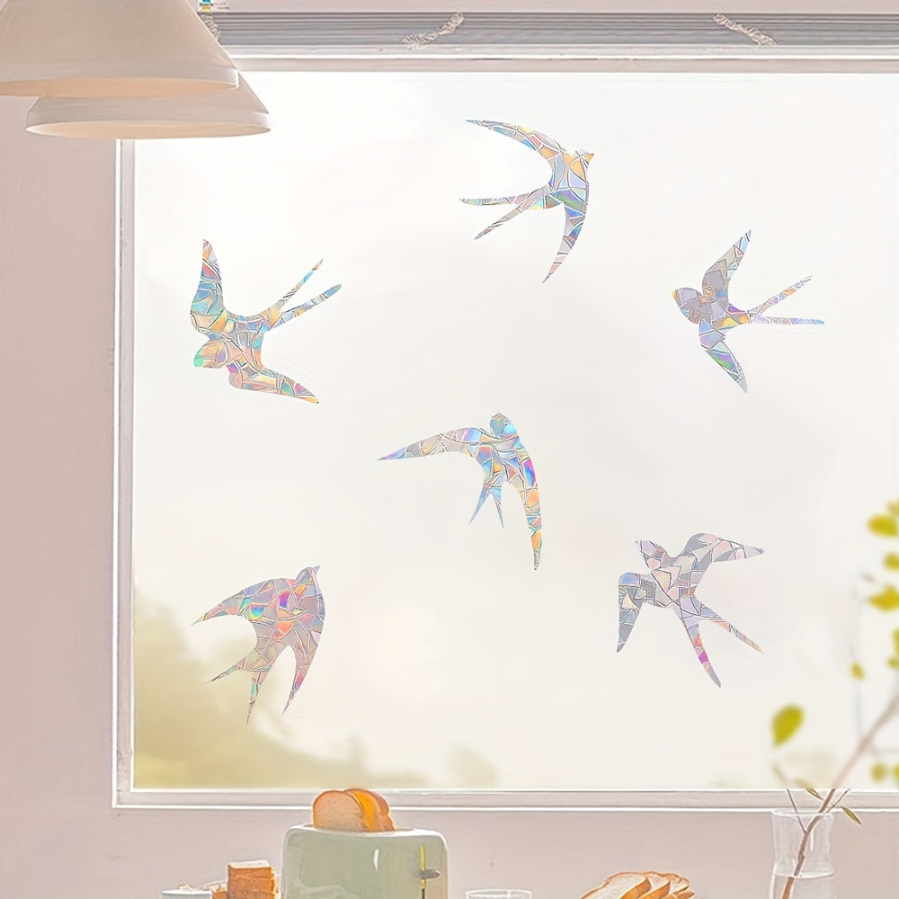 Set of 6 Rainbow Glass Sun Catchers with Swallow Design for Window Decor