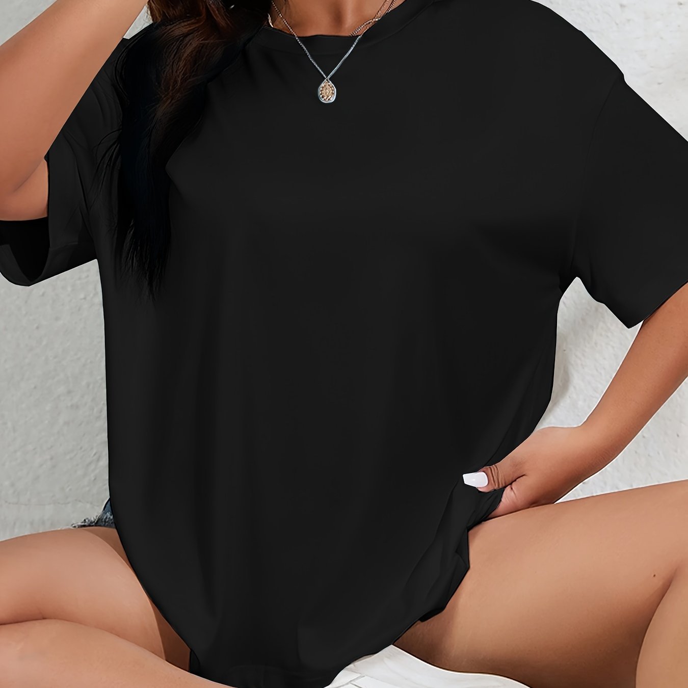 Women's Plus Size Light Blue Casual T-Shirt Short Sleeve Crew Neck