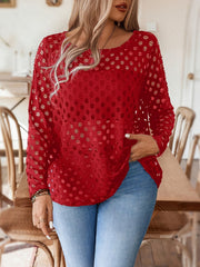 Women's Plus Size Long Sleeve Top Red Polka Dot Casual Loose Fit