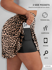 Plus Size Women's Leopard Print High-Waist Skort with Pockets Athletic Shorts