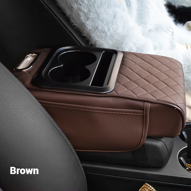 PU Leather Car Armrest Organizer with Cup Holder Tissue Box Storage