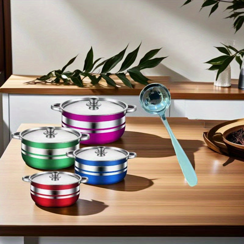 4-Piece Colorful Stainless Steel Cookware Set with Lids and Serving Spoon