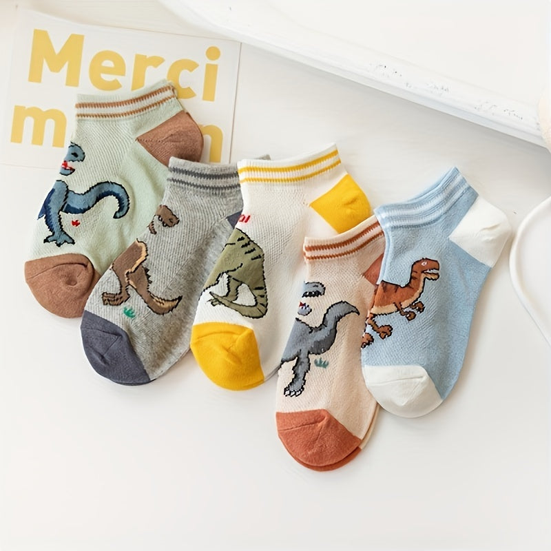 Toddler Dinosaur Ankle Socks Pack of 5 All-Season Breathable Cotton Blend Boys Girls