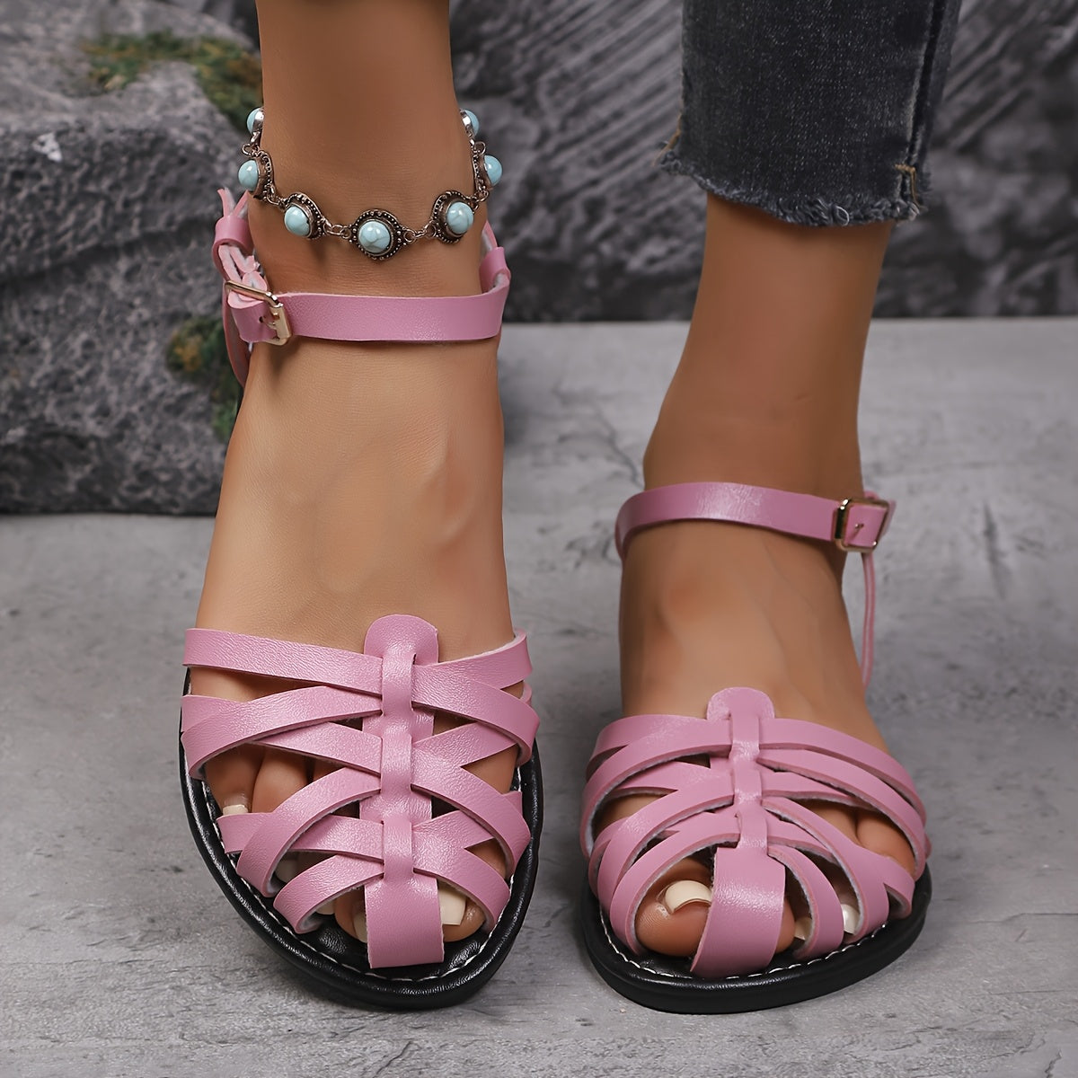Women's Summer Woven Leather Casual Roman Sandals