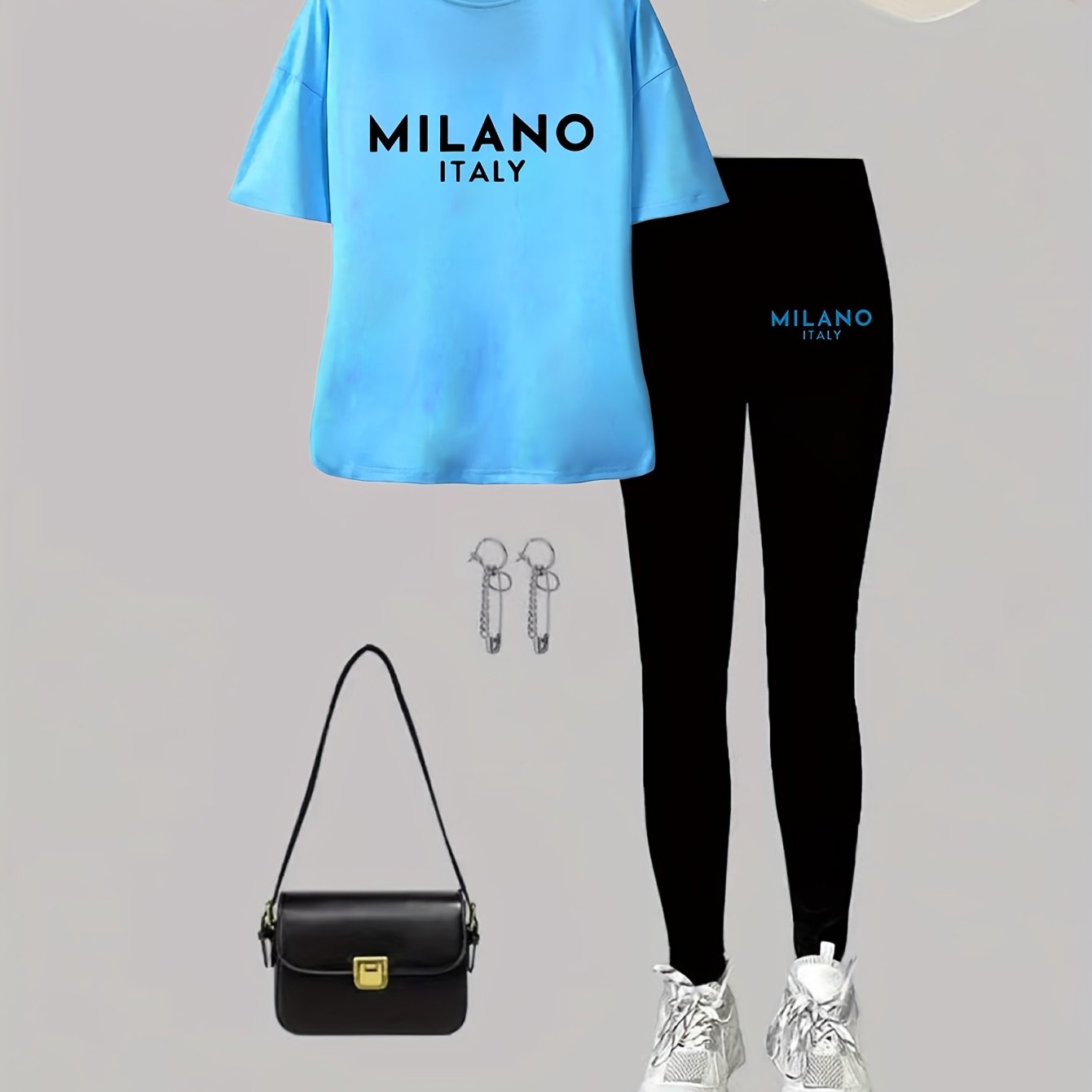 Women's Plus Size Graphic Tee And Leggings Set Polyester Stretch Casual