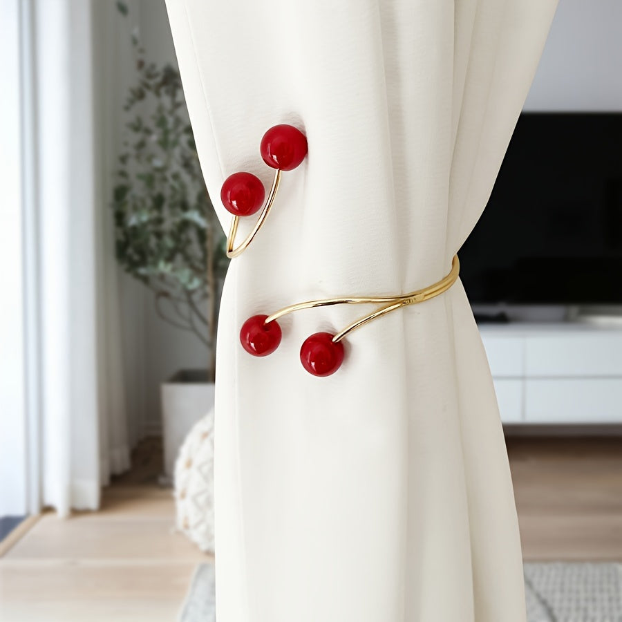 Red Faux Pearl Curtain Tieback Alloy Easy-to-Use No Drilling Bedroom Living Room Decor