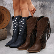 Женские западные ковбойские сапоги с вышивкой со звездой и бахромой, искусственный верх