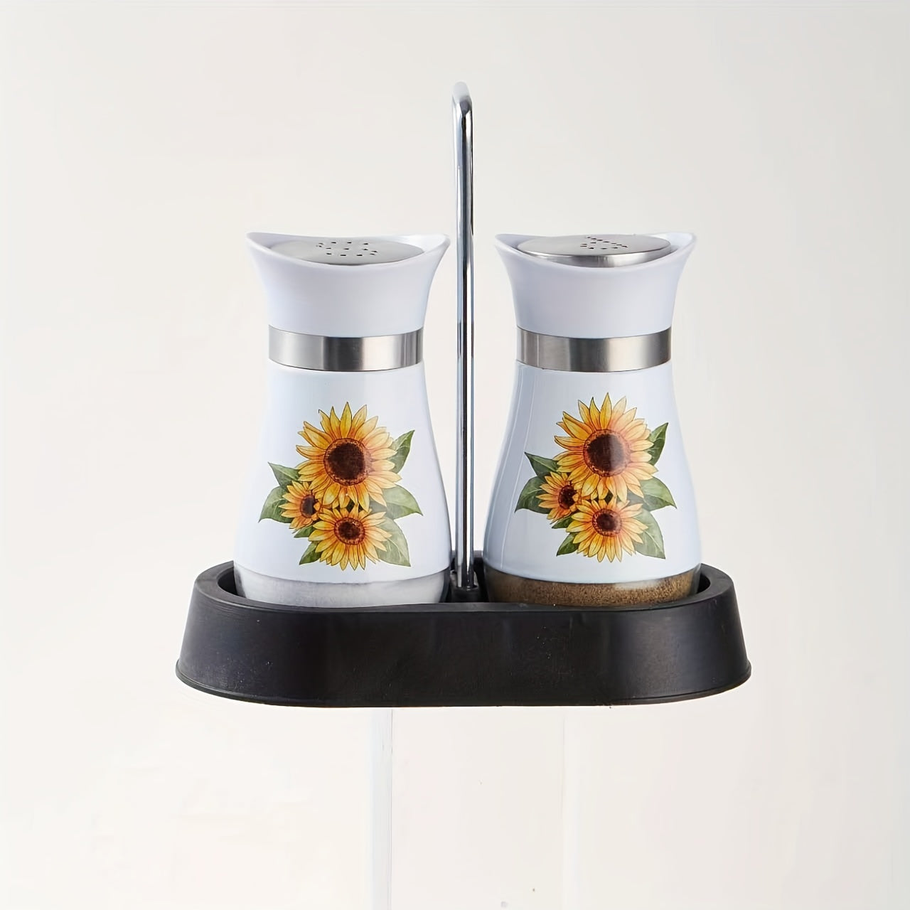Salt and Pepper Shaker Set with Glass Bottom Bottles and Stand for Kitchen and Camping