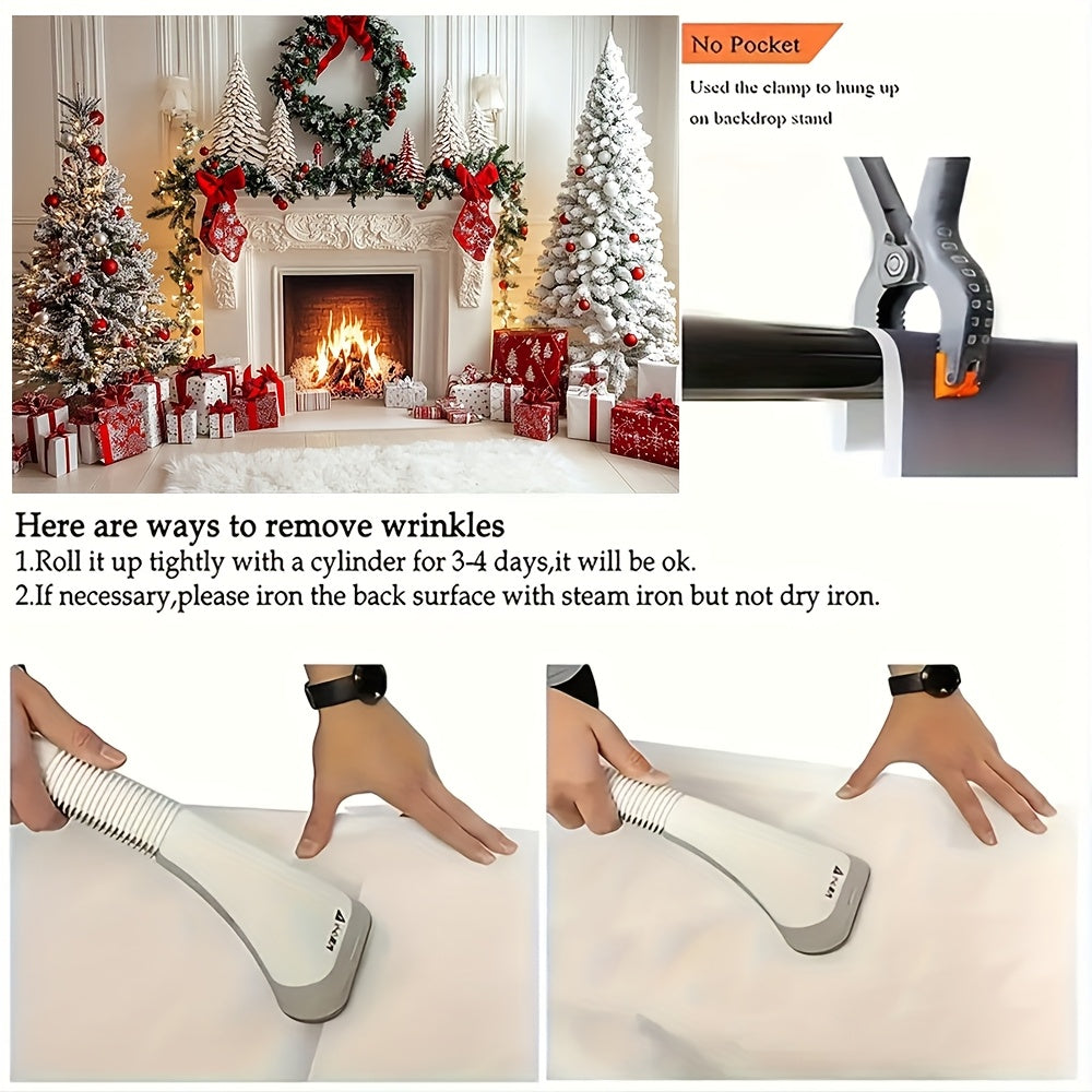 Christmas Fireplace Backdrop Polyester Holiday Photo Booth Decor