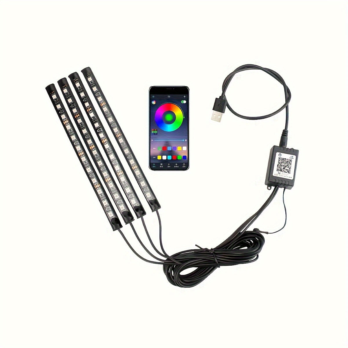 Car Interior RGB LED Light with Music Sync 48 LEDs for Colorful Atmosphere