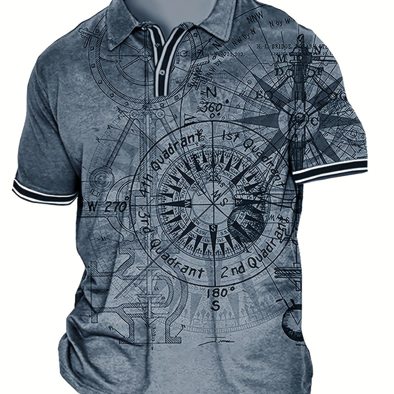 Plus Size Men’s 3D Compass Graphic Print Polo Shirt Summer Casual Loose Fit Polyester