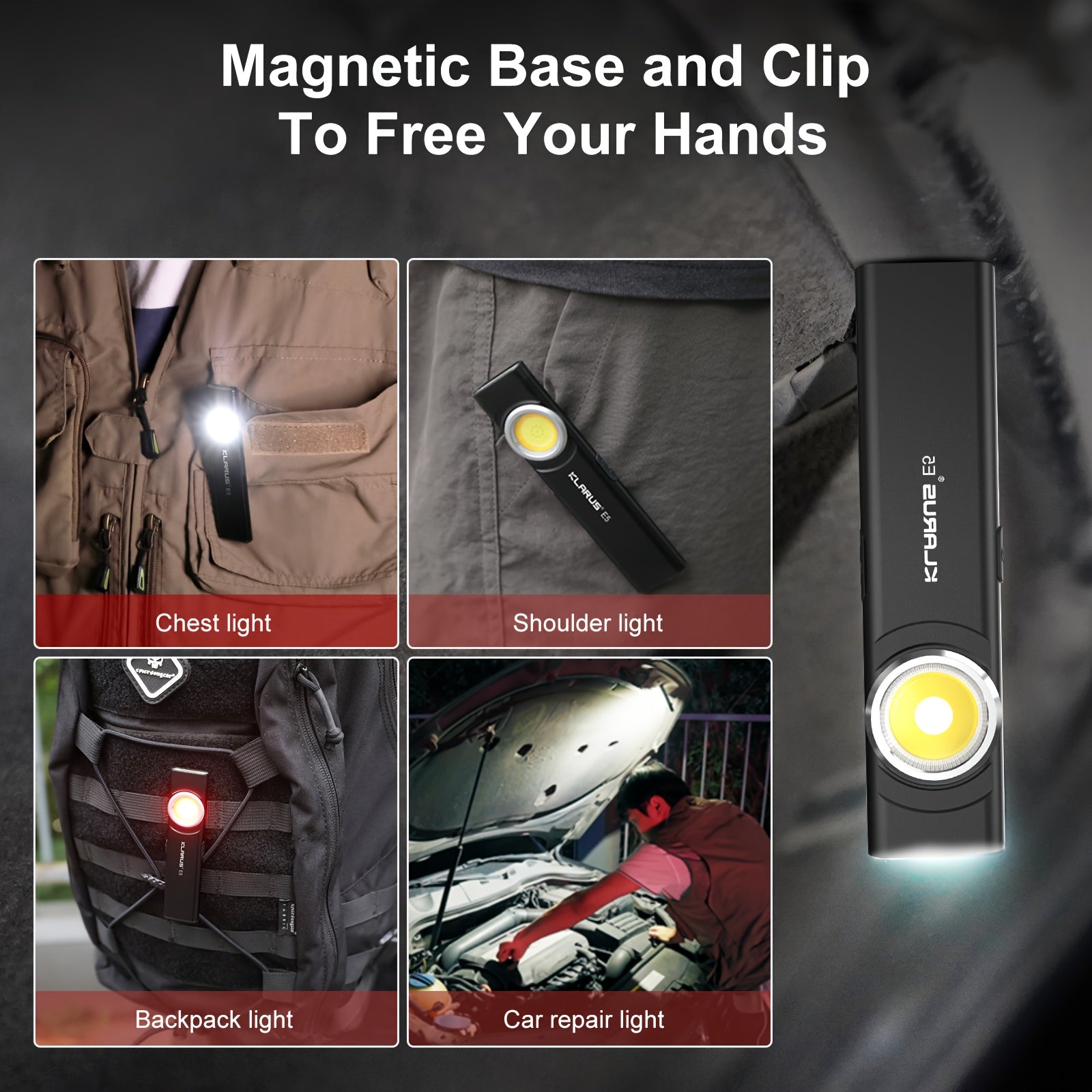 Rechargeable COB Work Light with Magnetic Base and Clip 470 Lumens USB Rechargeable Emergency Maintenance Camping Hiking