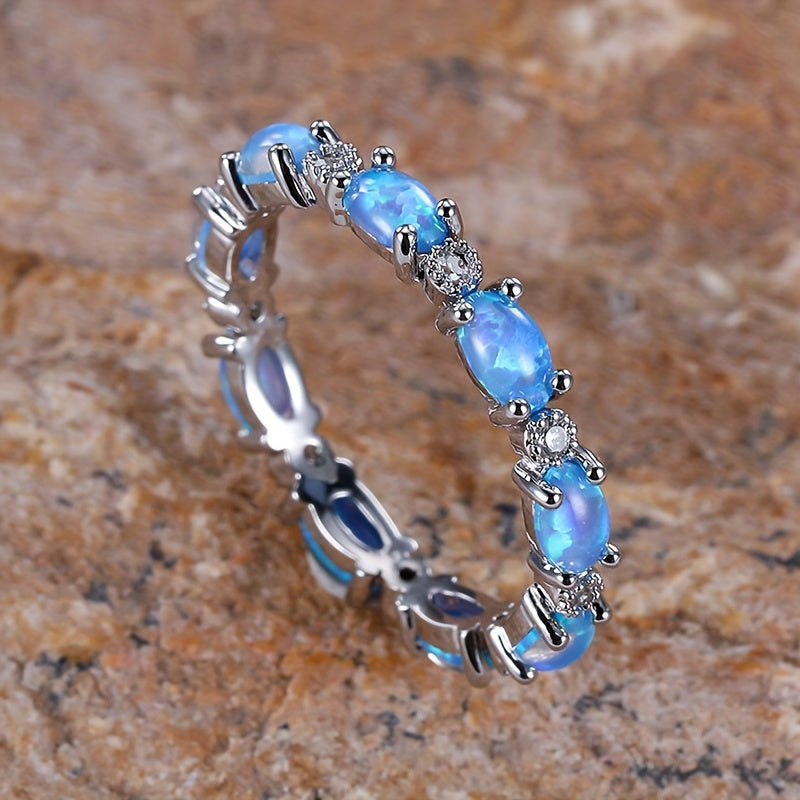 Unisex Sterling Silver Infinity Ring with Opal Pave 2.5g