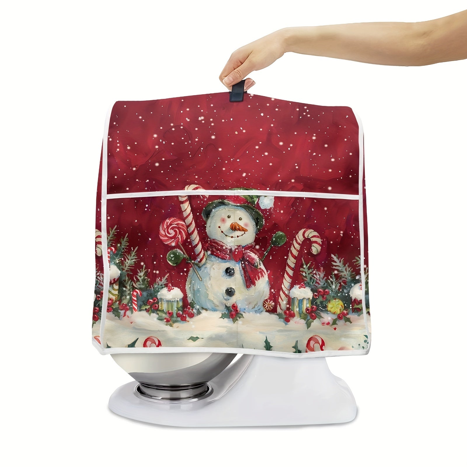 Christmas Snowman Print Stand Mixer Cover Dustproof Kitchen Accessory with Front Pocket