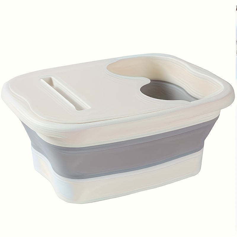 Foldable Foot Spa Tub with Lid White and Gray No Power Odor-Free Plastic for Home Travel