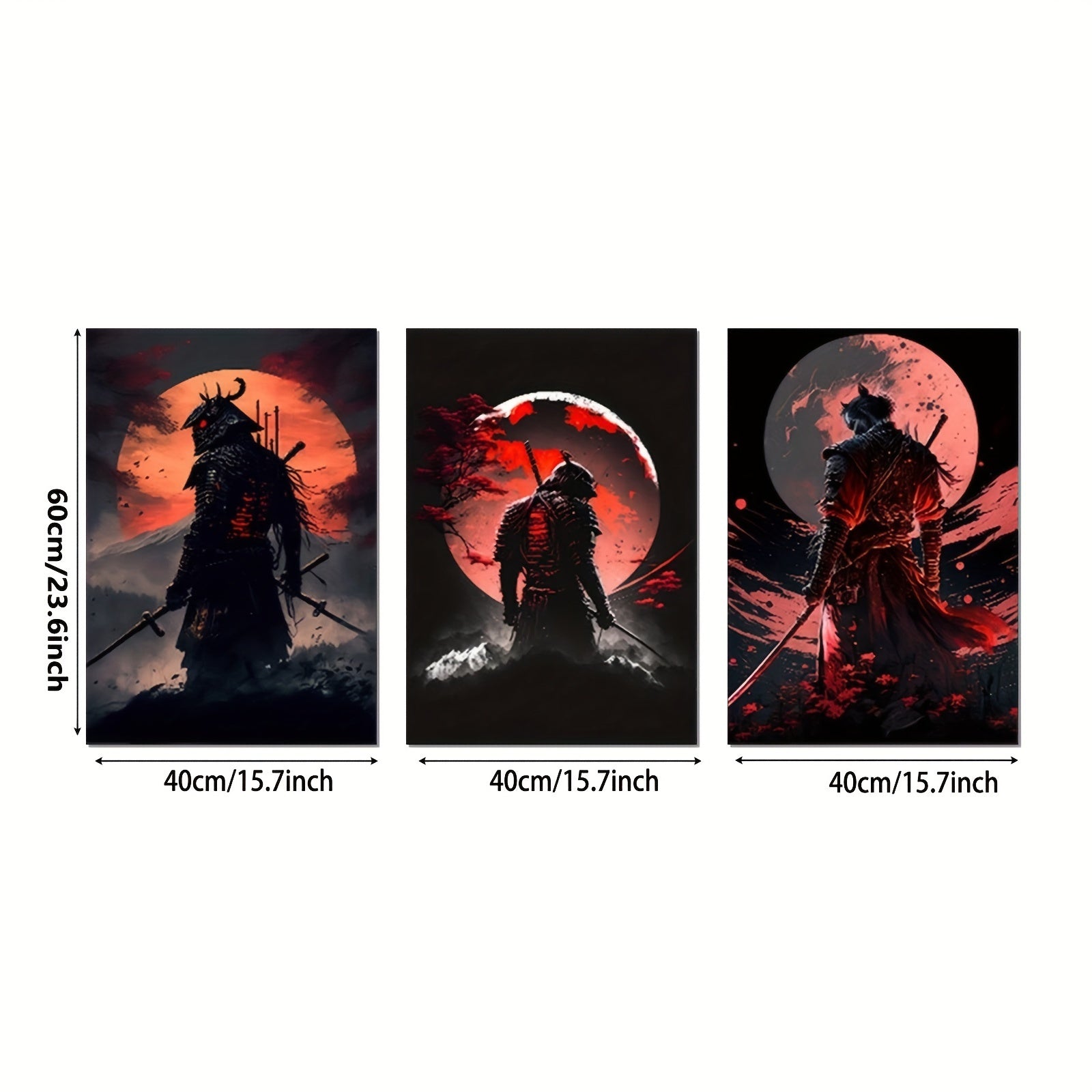 Japanese Samurai Mountain Canvas Wall Art Set of 3 Frameless Modern Retro Decor for Living Room Bedroom Office