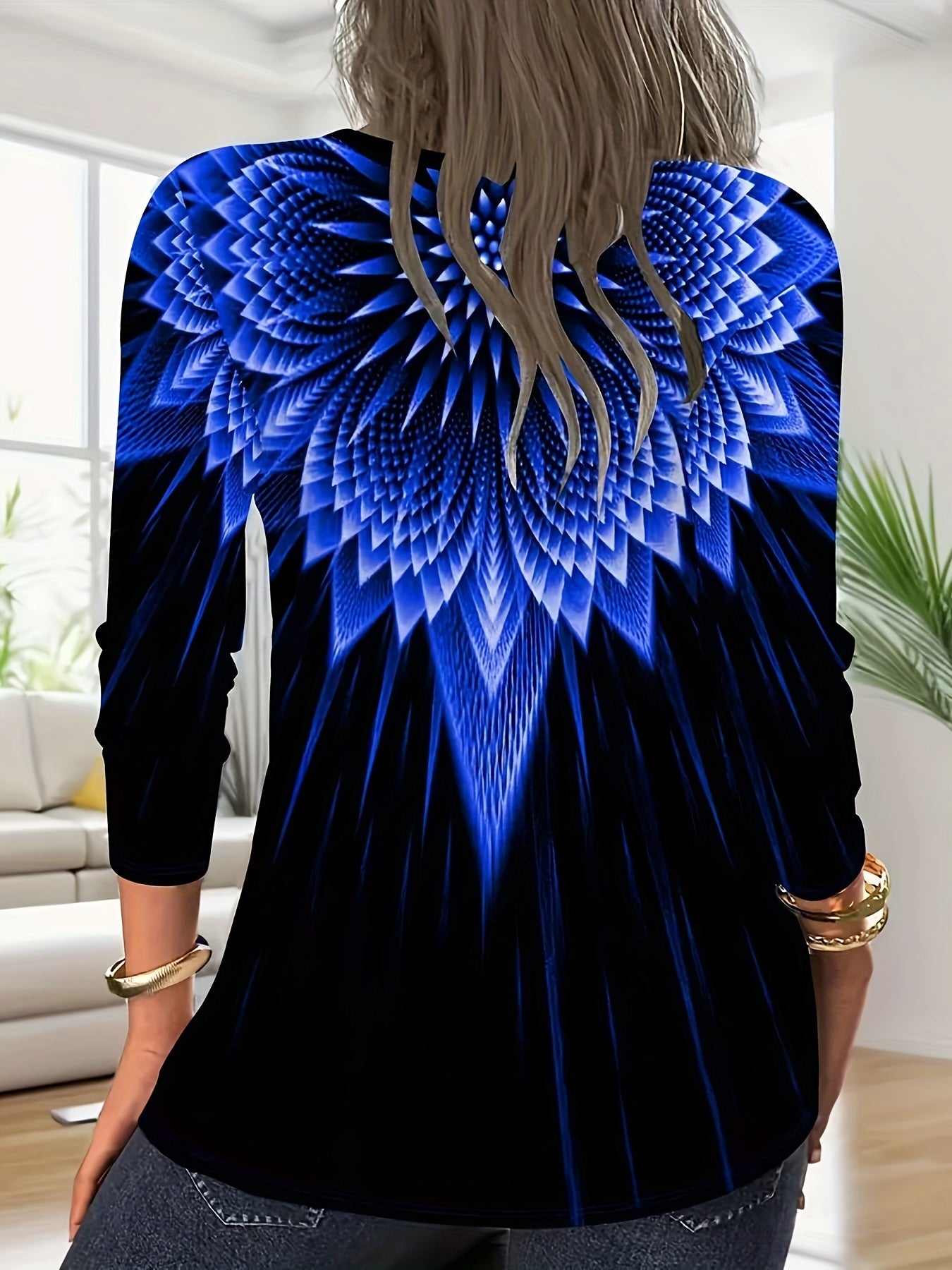 Women's Floral V-Neck T-Shirt Polyester Knit Medium Stretch Spring Fall