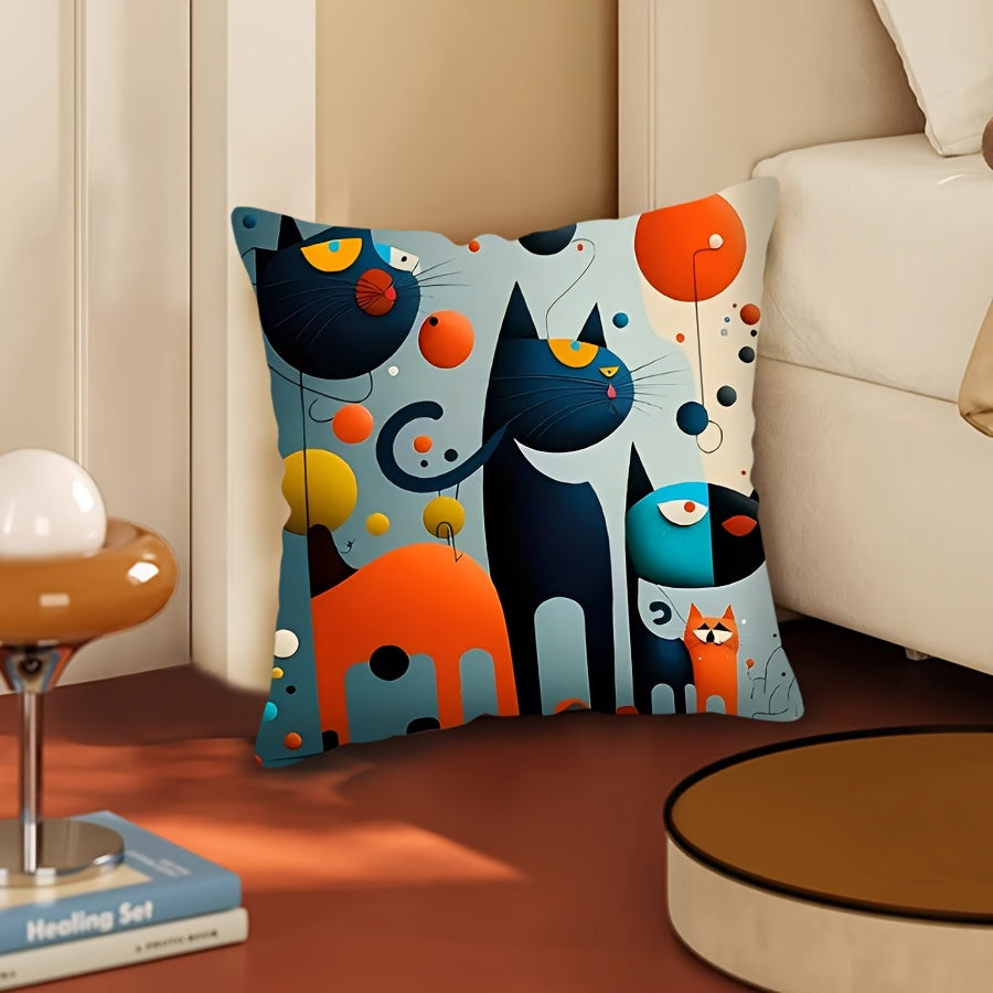 Abstract Cat Print Decorative Throw Pillow Cover Soft Zip Closure for Home Sofa Bed Car Office
