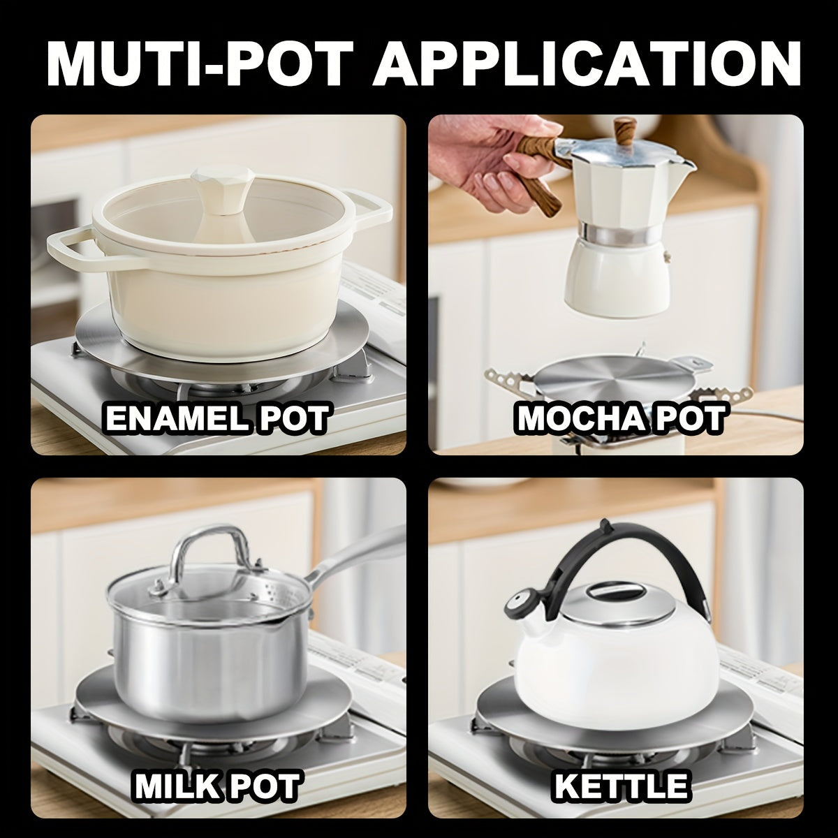 Placa difusora de calor de acero inoxidable con mango desmontable para cocinas de gas y de inducción