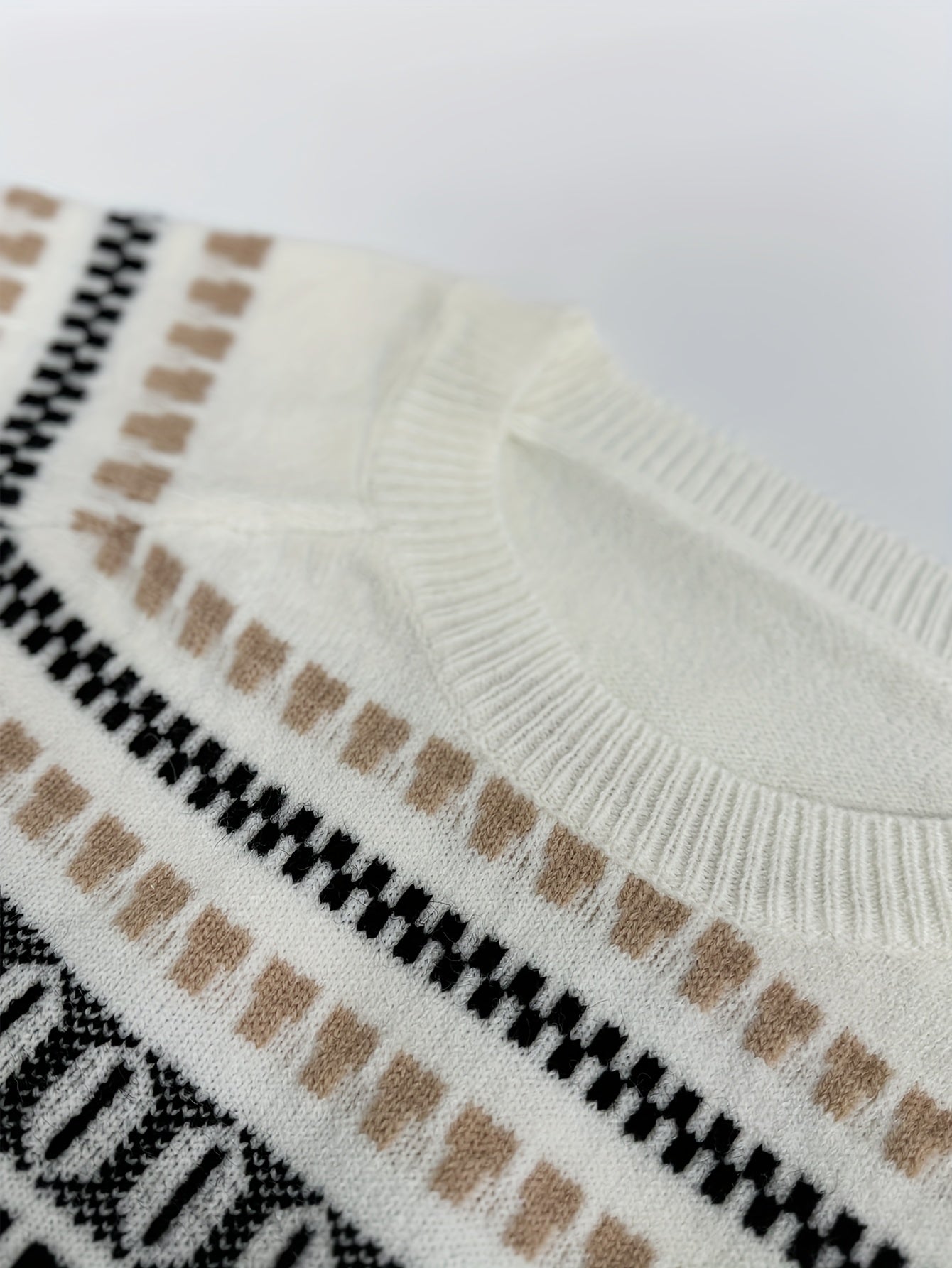 Women's Oversized Crew Neck Pullover Sweater Tribal Pattern Knit Fall Casual